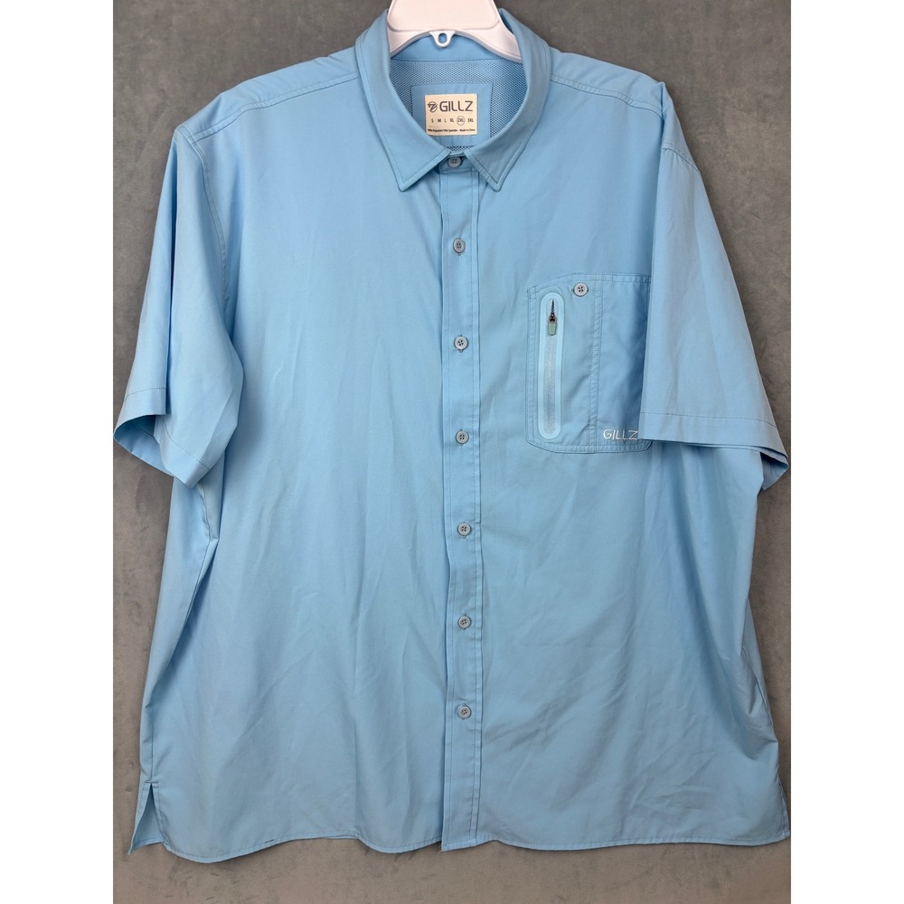 Gillz Mens 2XL Blue Short Sleeve Fishing Shirt Vented Performance Button Down